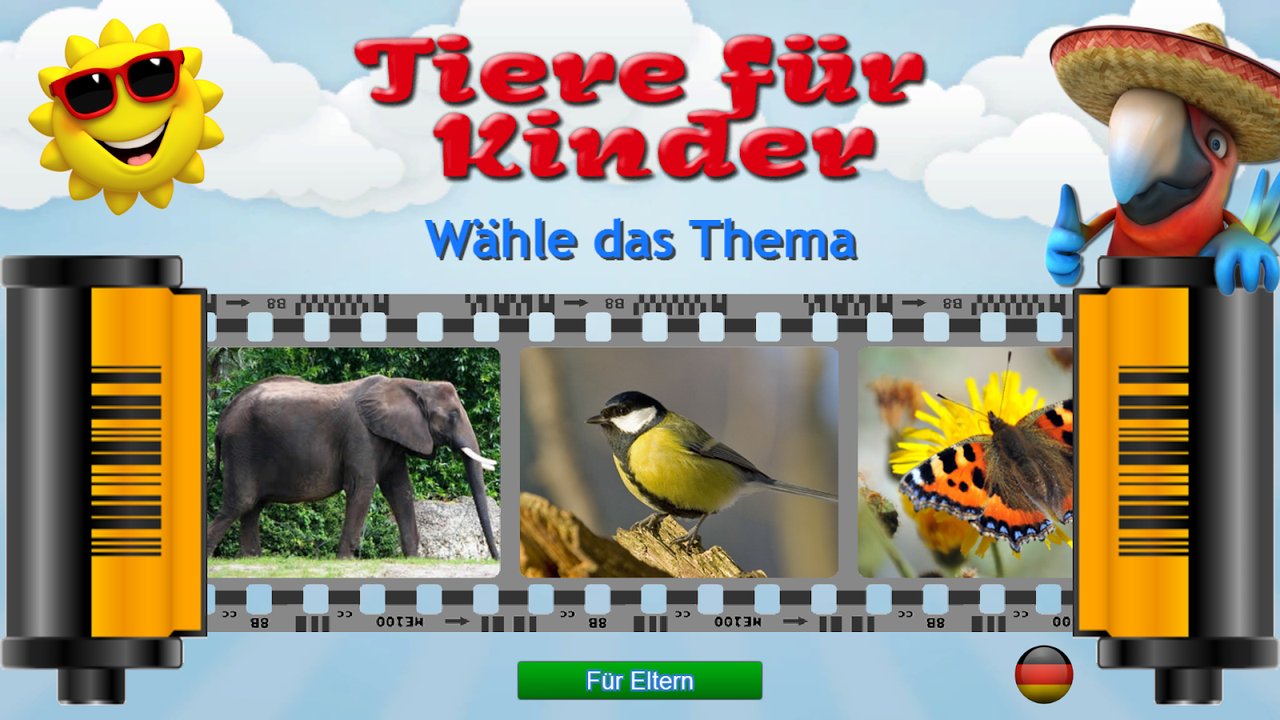 Deutsche Themenauswahl mit verschiedenen Tiergruppen