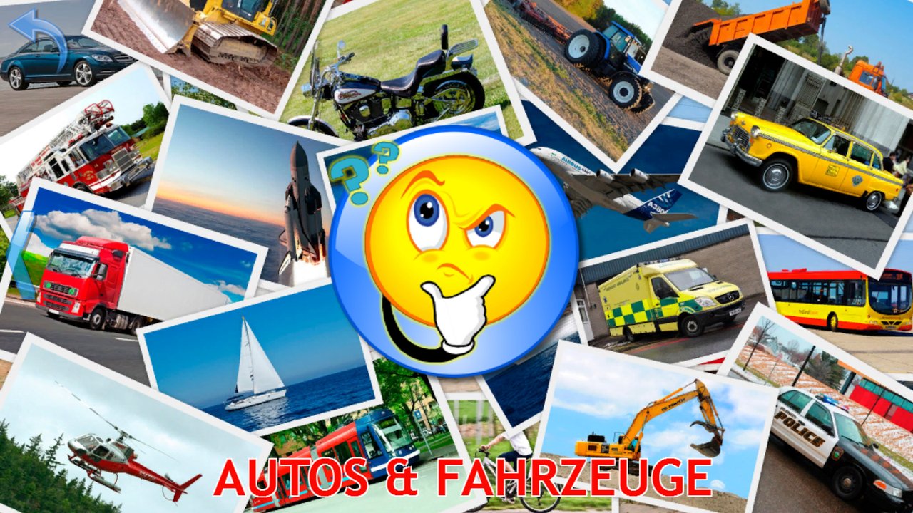 Bilderquiz mit verschiedenen Autos und Fahrzeugen