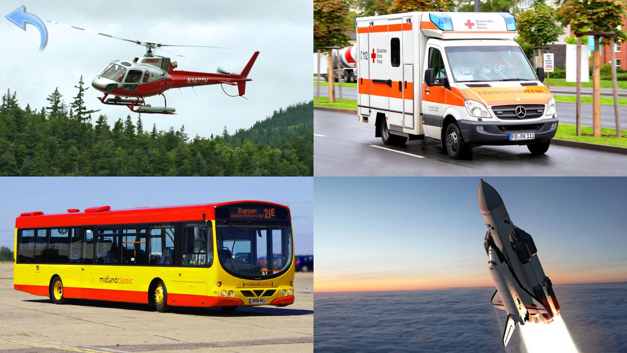 Bagger, Hubschrauber, Krankenwagen und weitere Fahrzeuge