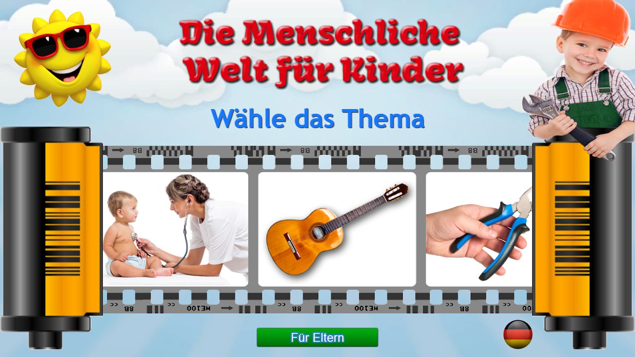 Auswahl mit Berufen, Instrumenten und Werkzeugen