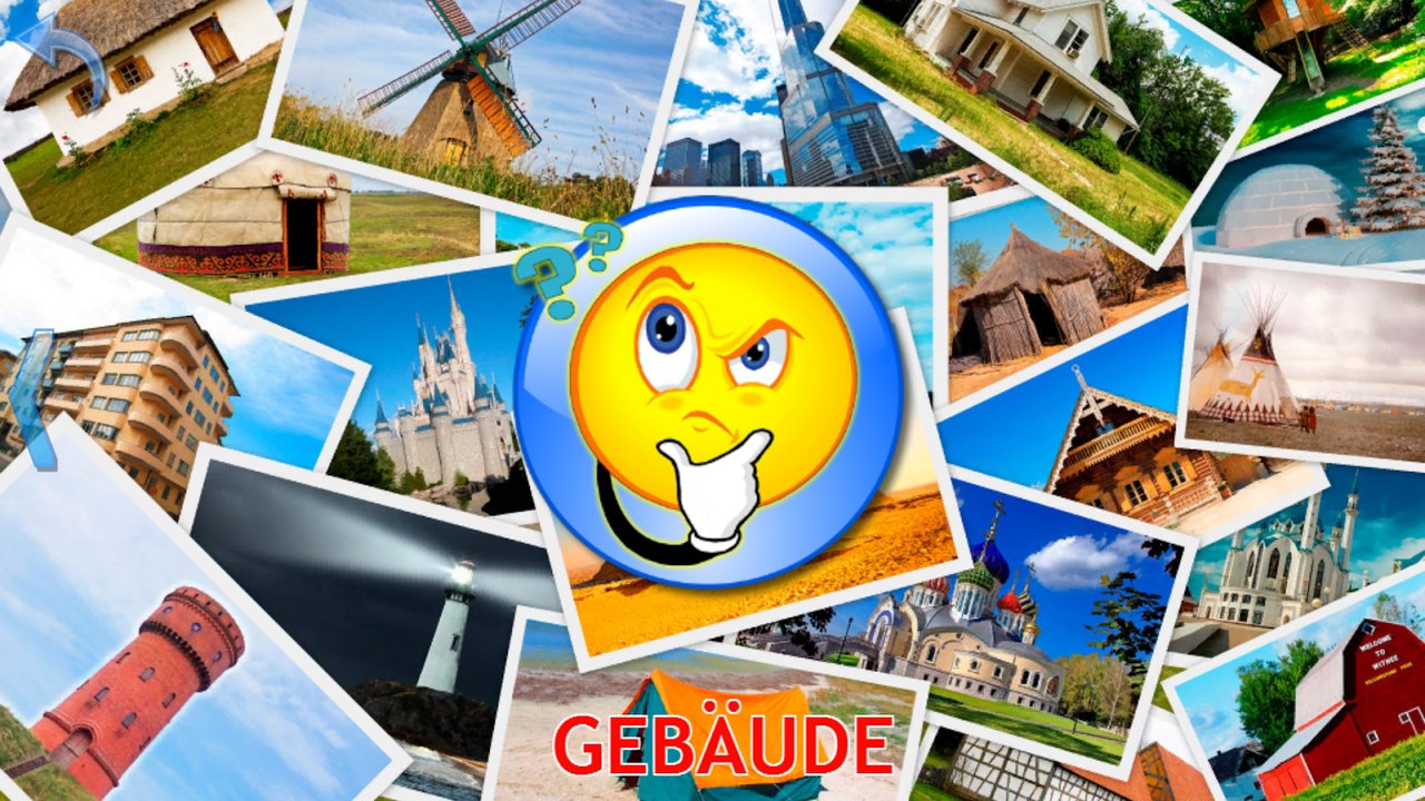 Bilderquiz mit verschiedenen Gebäuden