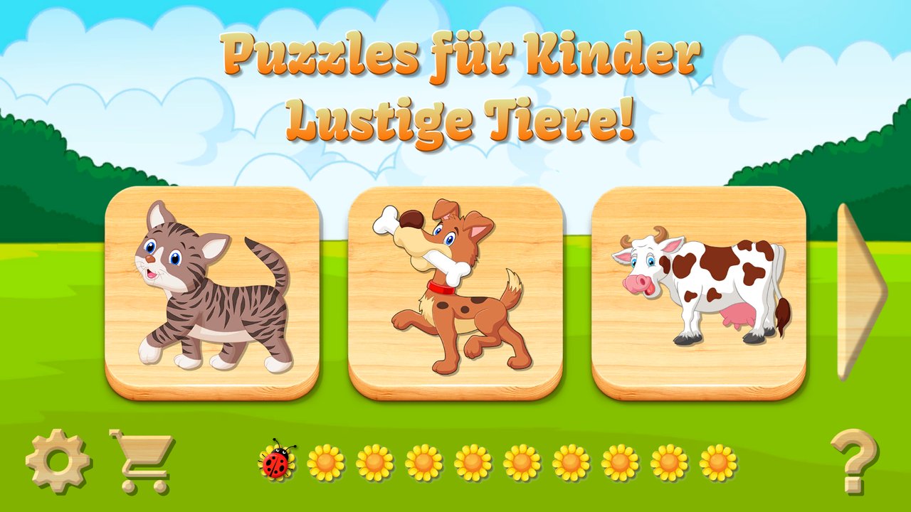 Deutsche Tierauswahl mit Kätzchen, Welpe und Kuh