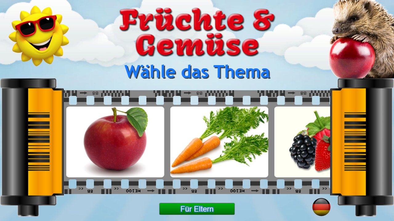 Deutsche Themenauswahl mit Obst, Gemüse und Beeren