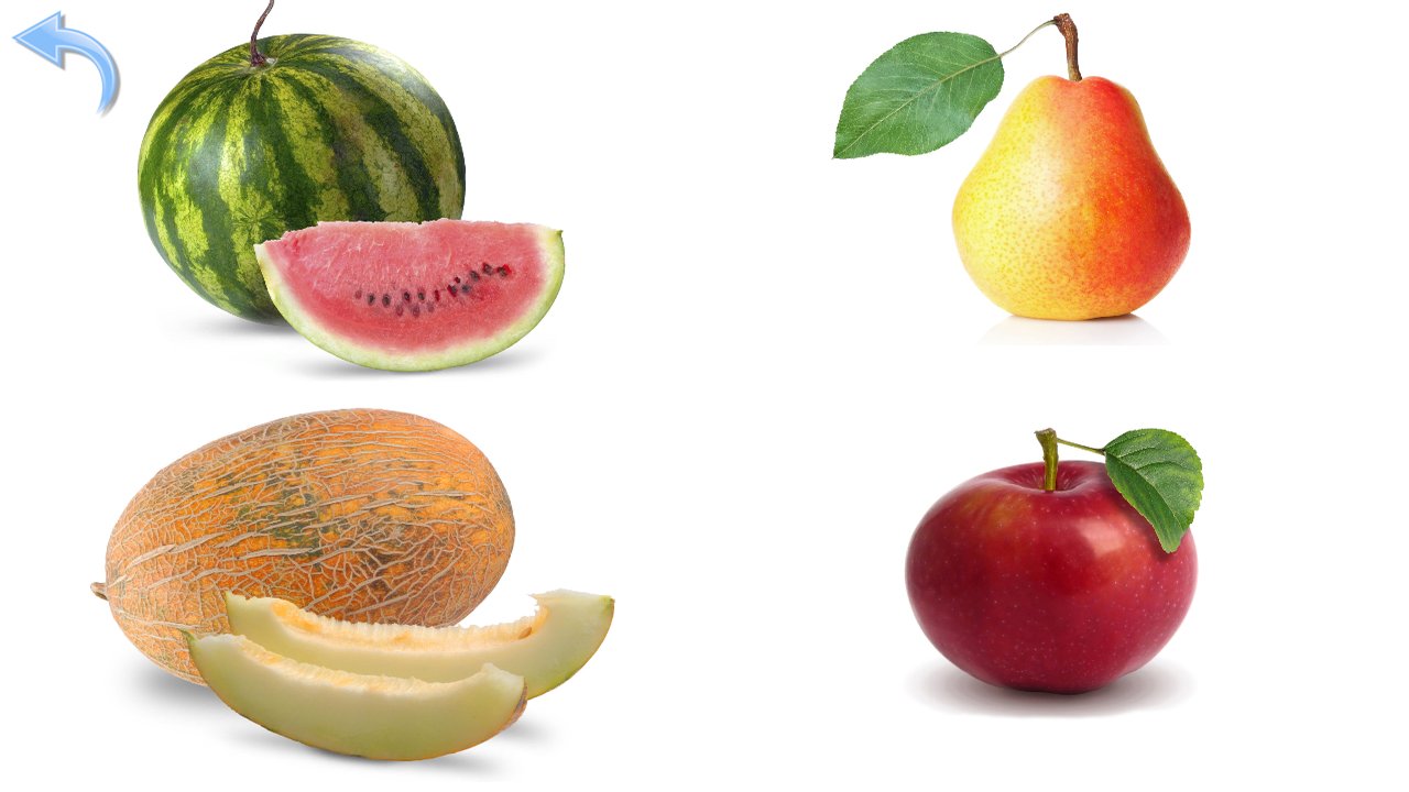 Wassermelone, Melone, Birne und Apfel