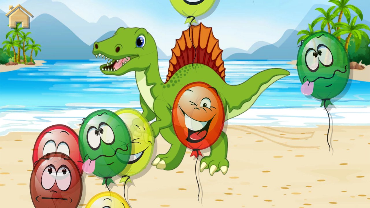 A balloon-popping reward after completing the Spinosaurus puzzle