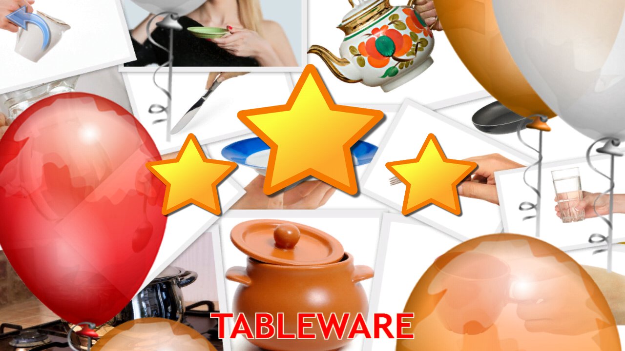 Stars and balloons awarded after the tableware picture quiz