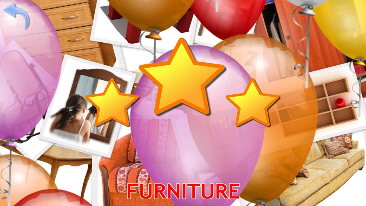 Stars and balloons awarded after the furniture picture quiz