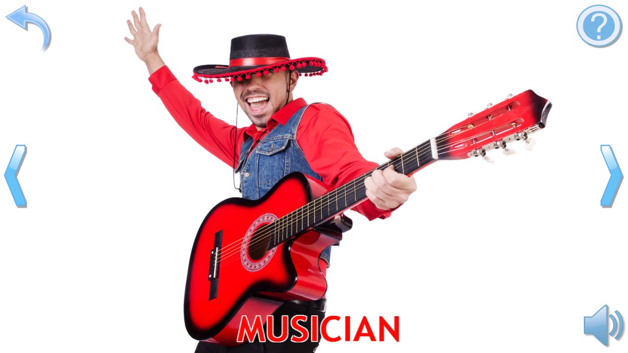 Real photograph flashcard teaching the word musician