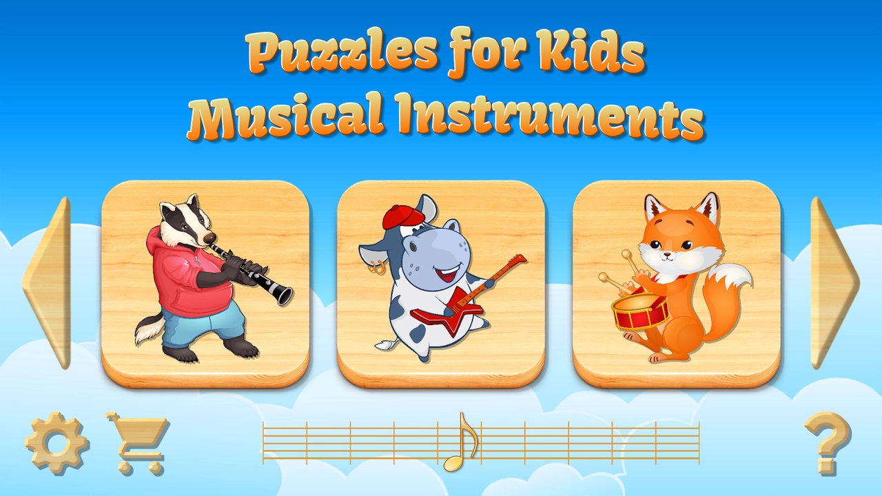 Choosing a music puzzle with a badger, cow or fox
