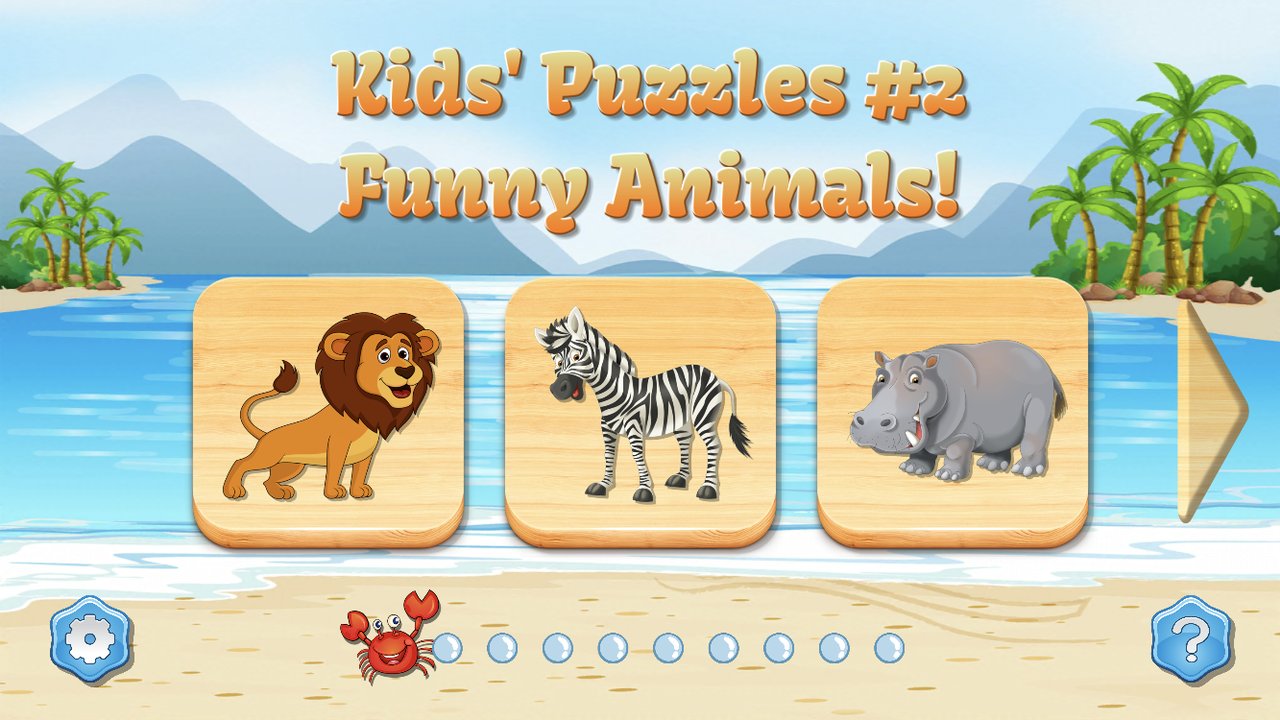 Choosing a puzzle with a lion, zebra or hippo