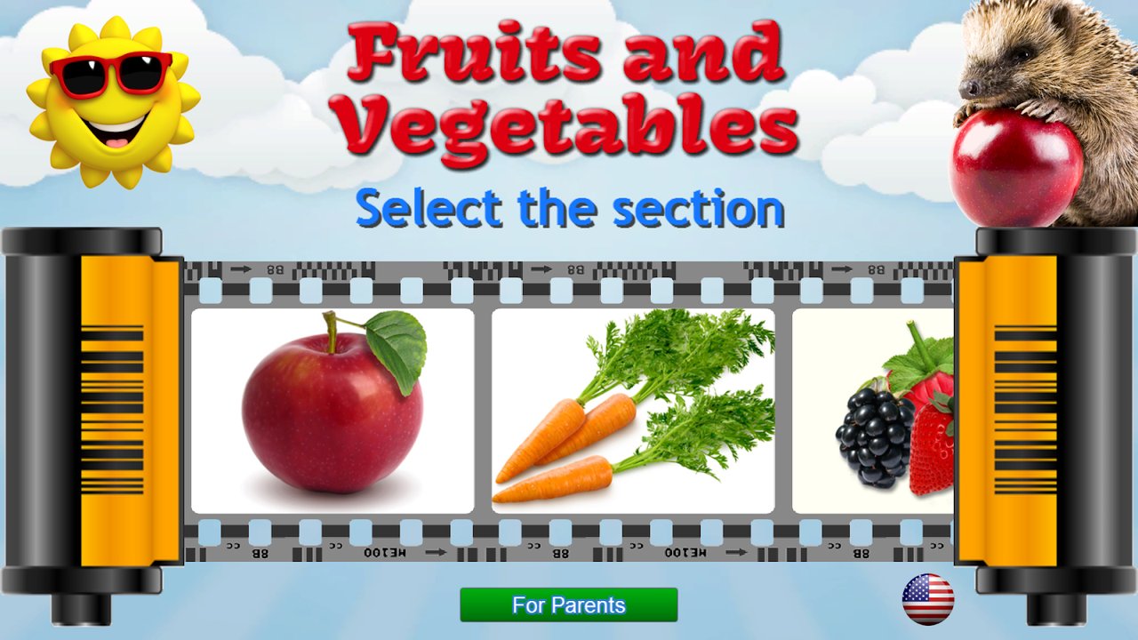 Section selection with fruit, vegetable and berry picture cards