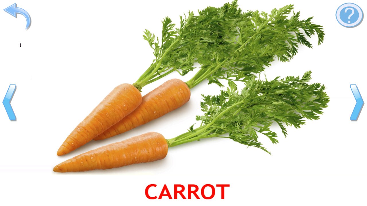 Real photograph flashcard teaching the word carrot