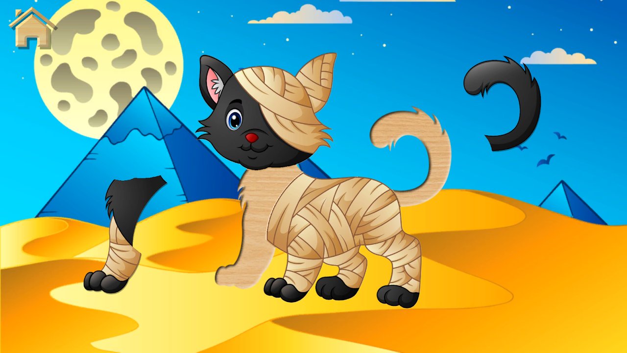 Montando el puzzle de un gato momia en el desierto