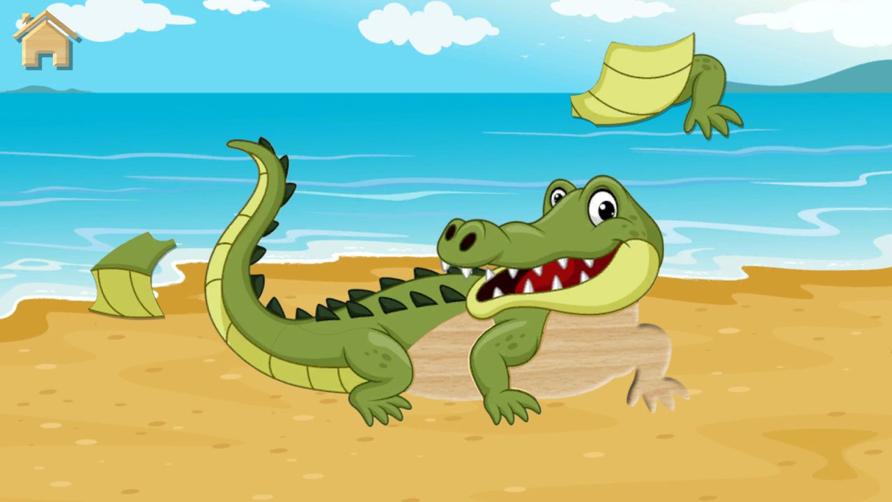 Montando el puzzle del cocodrilo en la playa