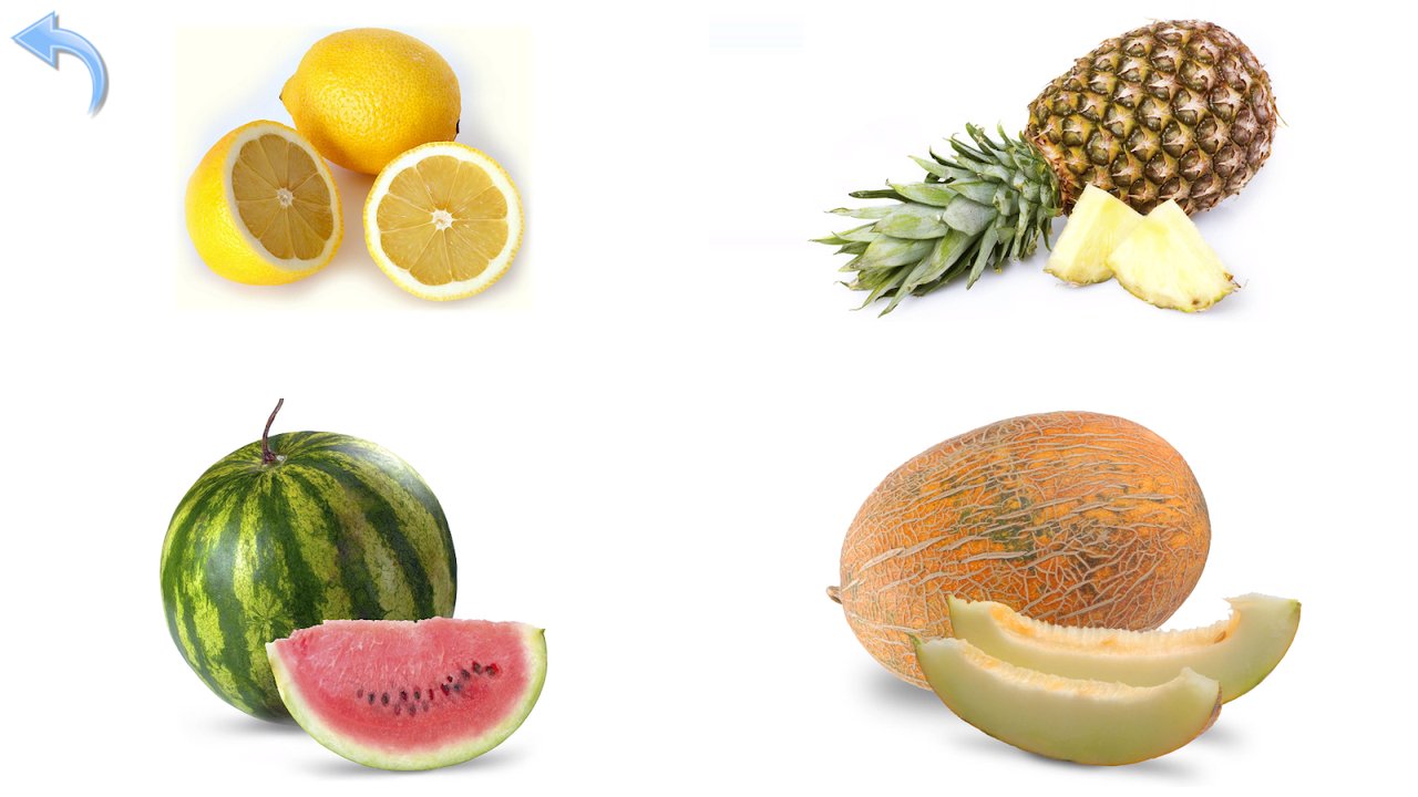 Collage de fotos con limones, una piña, una sandía y un melón