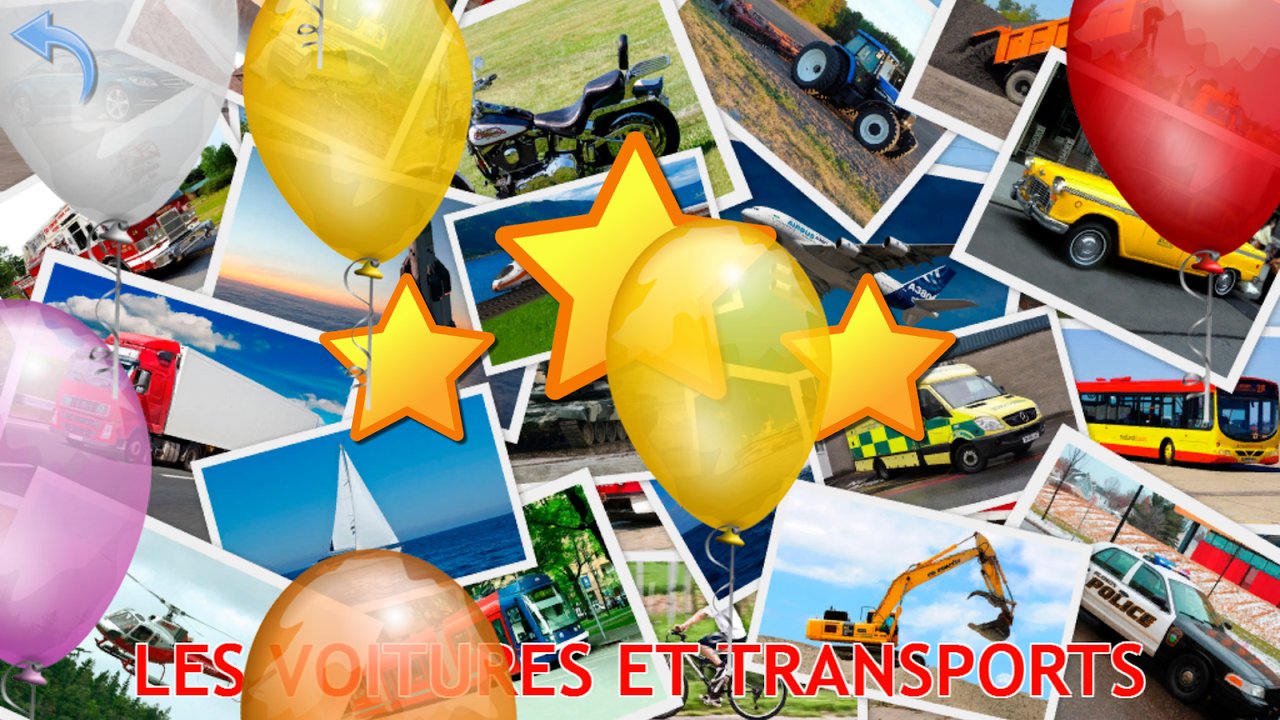 Étoiles et ballons après un quiz réussi sur les voitures et transports