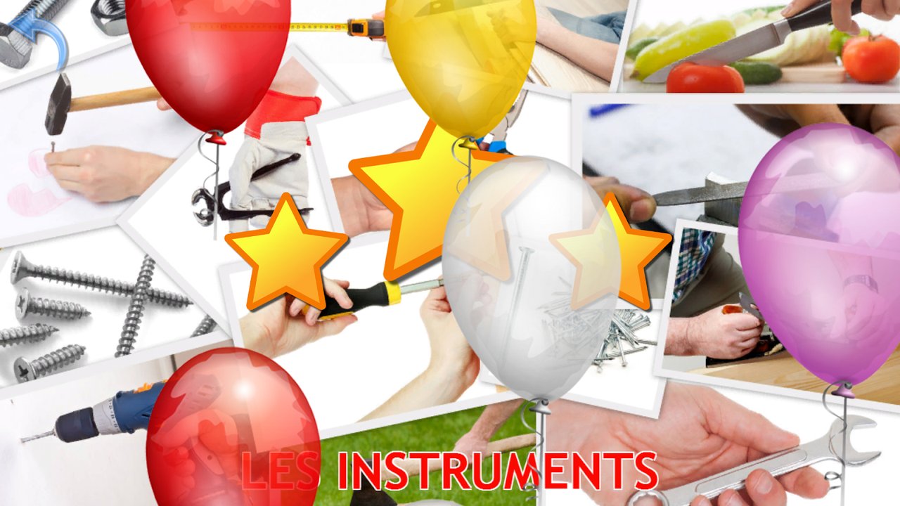 Collage animé avec étoiles et ballons après un quiz réussi sur les outils