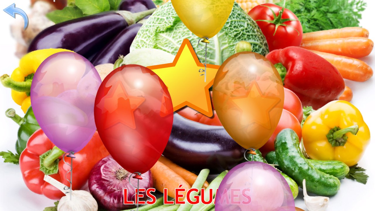 Collage animé avec étoiles et ballons après un quiz réussi sur les légumes