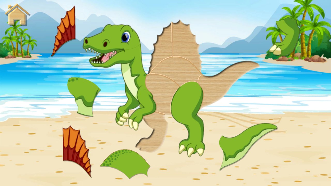 Układanie puzzli ze spinozaurem na tropikalnej plaży