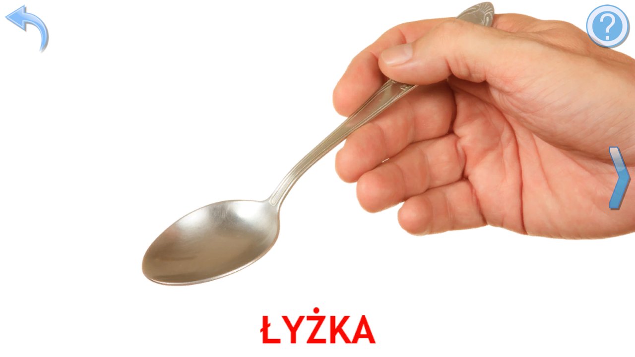 Fiszka z prawdziwym zdjęciem dłoni trzymającej łyżkę