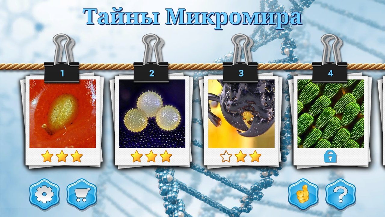 Выбор уровней викторины «Тайны микромира»